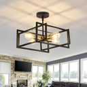 ZGLAOJT 4-Lights Close to Ceiling Light Black and Gold Light Fixture Industrial Flush Mount Ceiling Light Farmhouse Chandelier Lighting for Kitchen Island Dining Room Bedroom Foyer Hallway.