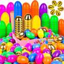 100 Pack 3 Inch Large Fillable Plastic Easter Eggs Bulk Include 6 Surprise Golden Eggs, Bright Color Empty Easter Eggs for Easter Hunts, Basket Stuffers Fillers, Easter Party Favors Classroom Prize