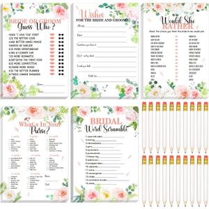 Tinlade 220 Pcs Floral Bridal Shower Game Set for 40 Guests Wedding Games Cards and Pencils Floral Bridal Supplies 5 Activity Accessories Gifts for Bride Groom Bachelorette Wedding Party Favors