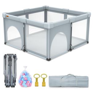 Foldable Baby Playpen,50x50 Inches Portable Playpen,Collapsible Play Pen for Babies and Toddlers,Indoor & Outdoor Baby Fence Play Area,Cold Gray (50x50in Without Mat)