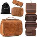 Elviros Hanging Toiletry Bag for Men Travel Essentials 3-in-1 Large Waterproof Dopp Kit PU Leather Shaving Bag with Separate Compartments for Grooming and Toiletries (Brown)