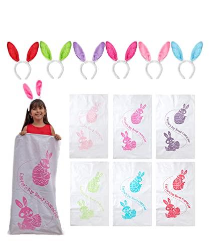 Mr. Pen- Potato Sack Race Bags with Bunny Ears Headbands, 38.2" x 23.5", Large Size, 6 Set, Sack Race Bags for Adults and Kids, Family Game, Outdoor Games, Yard Games, Bean Bag Game Set