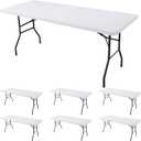 Fitted Tablecloth for 6 Foot Rectangle Tables-6 Pack White Elastic Outdoor Picnic Table Cover-Spandex Stretch Folding Table Cloths 6 ft for Camping Dining Room Patio Kitchen Banquet Party