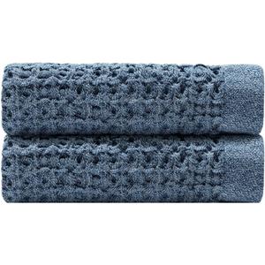 ONSEN Supima Waffle Face Towel 2 Pack - Luxury Cotton Towels - Quick Dry, Soft, Absorbent, Lightweight Spa Towels for Bathroom - Denim Blue, 12" x 12"
