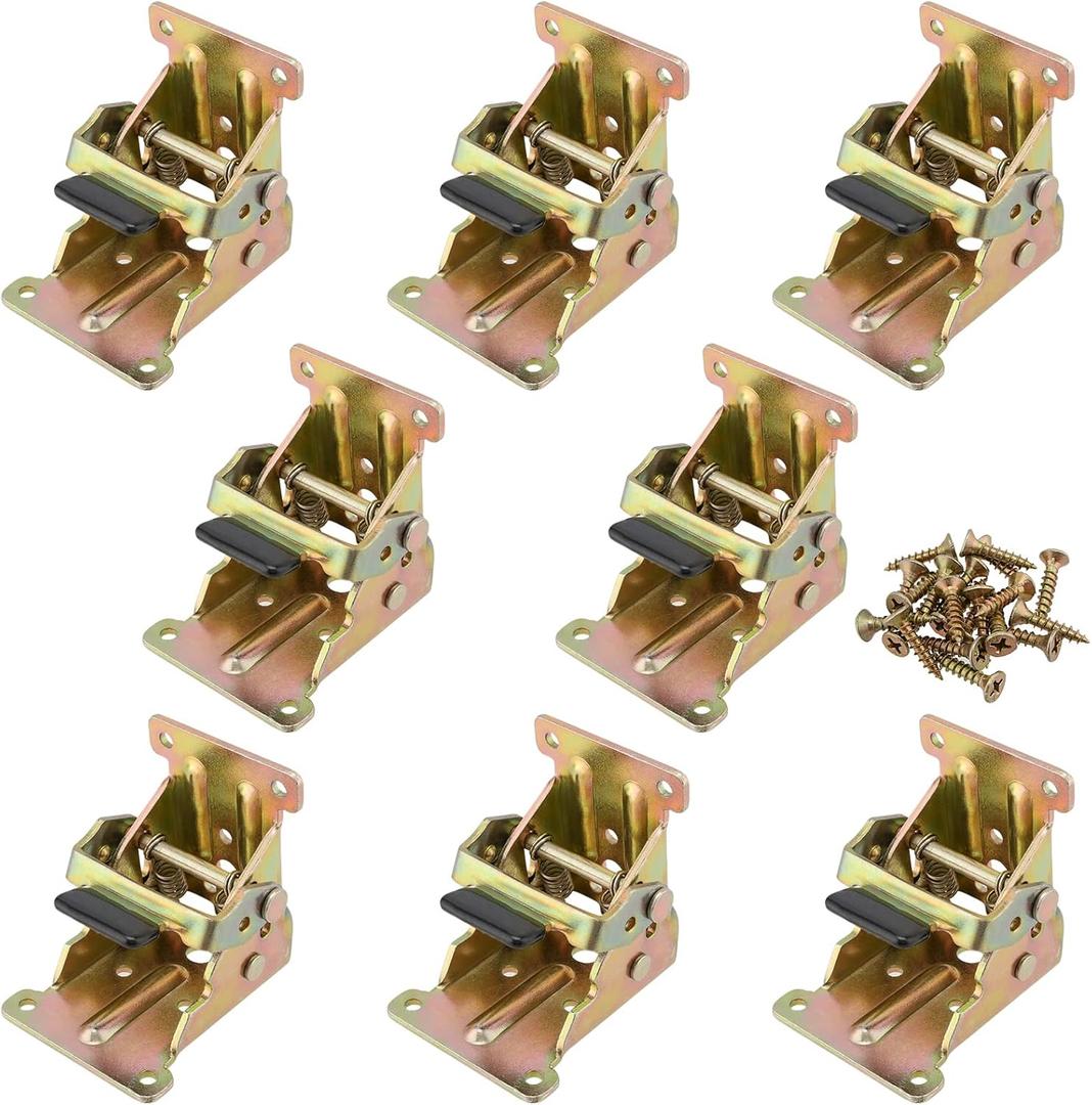 PINGEUI 8 PCS Foldable Support Bracket, 0-90 Degree Lock Extension Support with Screws, Heavy Duty Self-Lock Hinge for Wall Shelf, Table, Folding Workbench, 500 Lbs Loading Capacity, Gold