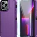 SunStory Compatible with iPhone 13 Pro Case with HD Screen Protector, 3-Layer Heavy Duty Full-Body Cover,3 in 1 Hybrid Protective Case for iPhone 13 Pro 6.1",Purple