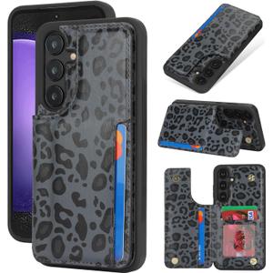 iCoverCase Compatible with Samsung Galaxy S23 FE Case with Card Holder, S23 FE Wallet Case for Women Men [RFID Blocking] PU Leather Protective Phone Case for S23 FE (Black Leopard)