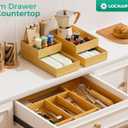 Bamboo Kitchen Drawer Organizer Boxes 14" x 5" Stackable Wood Silverware Utensil Tray for Drawers Bins Cutlery & Flatware Storage Wooden Pantry Organizers Set of 2 for Junk Drawer Bathroom Rv