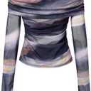 YOINS Women Off Shoulder Mesh Long Sleeve Tops Sexy Sheer See Through Shirts (S)