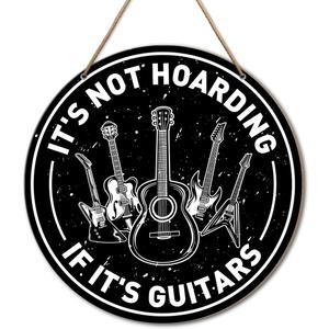 Guitar Wood Sign, Music Studio Decor, Black and White Guitar Hanging Sign, 10.2 x 10.2 x 0.1 inches, Wood, Rustic, Music Theme (multiple)