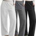 Neer 3 Pack Women's Wide Leg Sweatpants Baggy High Waist Straight Yoga Pants Open Bottom Jogger with Pockets (Medium, Black, Dark Heather Gray, Light Heather Gray)