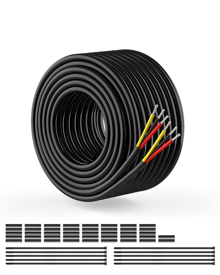 NAOEVO 20 Gauge Wire 3 Conductor Electrical Wire, 20 AWG Stranded PVC Cord, 12V Low Voltage/Tinned Copper/Flexible Cable for Automotive Wiring, Lamp Cord, Marine Cable (50FT)