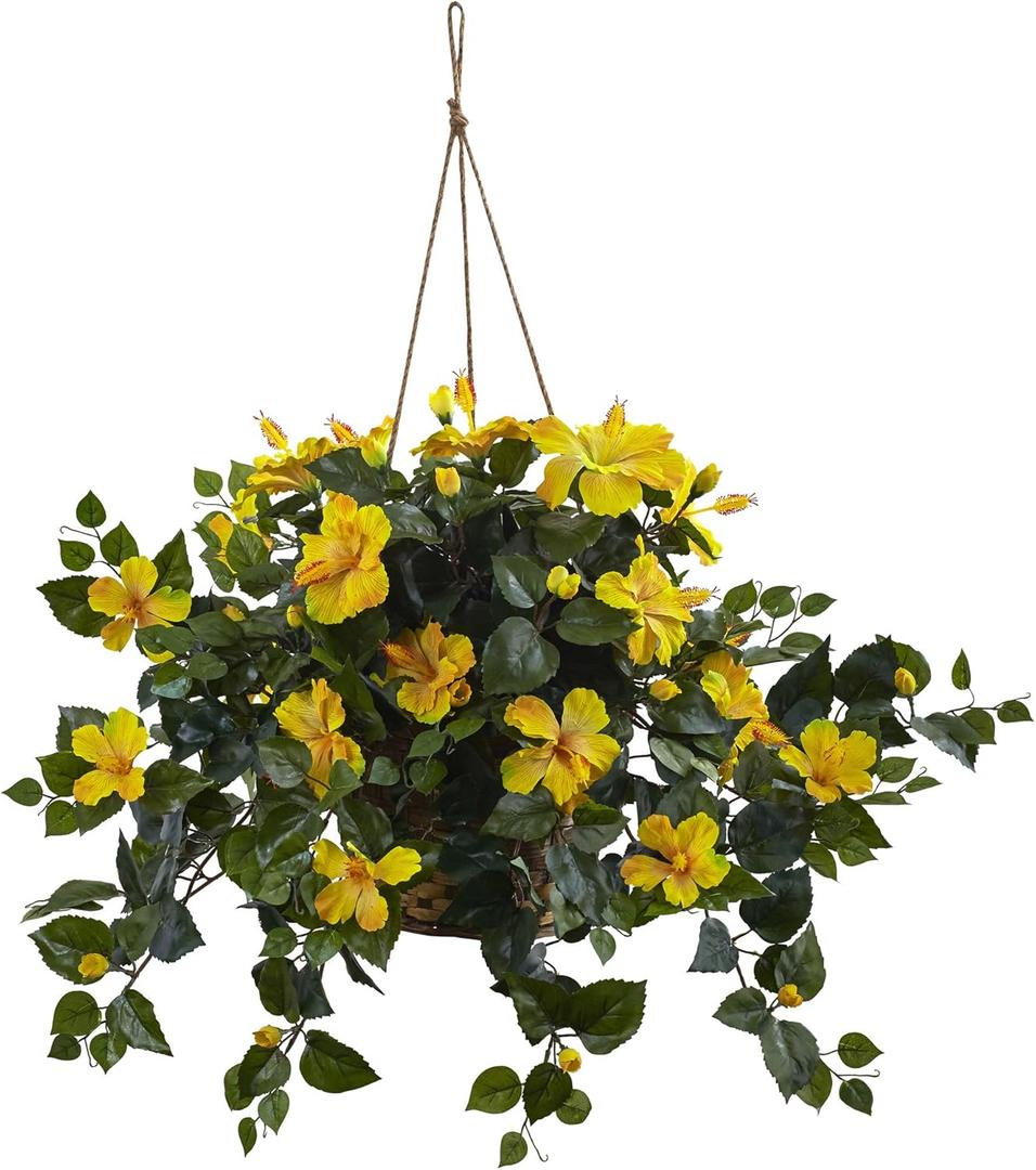 Nearly Natural Hibiscus Hanging Basket