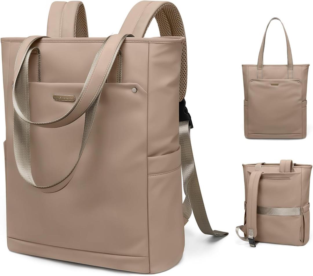 Convertible Laptop Backpack for Women Men Carry on Tote Backpack Teacher Bookbag for College Work Nurse Travel Leisure,16 Inch,Champagne Brown