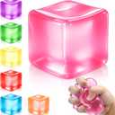 4 x Squishy Ice Cube Stress Balls, Slow Rising Stress Relief Toy, Squeeze Ball Fidget Toys for Adults Teens Boys Girls, Sensory Toys for Kids with Autism, Party Favors Gifts (Red)