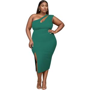 One Shoulder Dresses for Women Sexy Bodycon High Waist Slit Midi Pencil Dress, Size 7