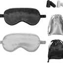 Silk Satin Sleeping Mask Eye Mask Set Include 2 Blindfold Eyeshade Elastic Strap Double Layer Silk Filling Eye Cover 2 Ear Plugs 2 Storage Bags for Women and Men Sleep Travel Nap (Black, Gray)
