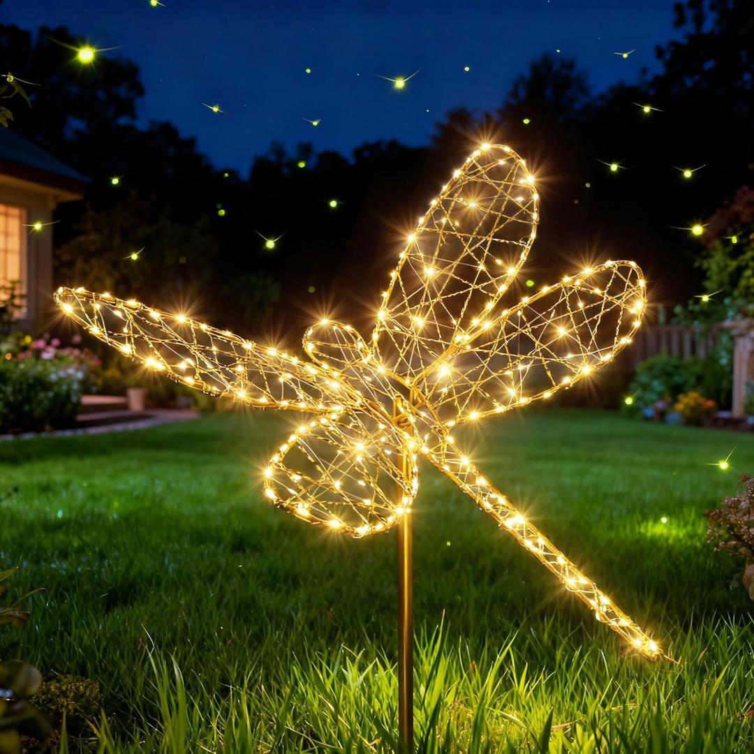 Flacchi Solar Garden Lights Outdoor Waterproof - Dragonfly Decor with 240LED, Solar Powered Iron Easy to Install for Pathway Garden Decorations Patio Decor Yard Decoration