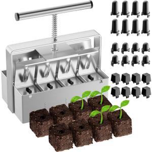 Soil Blocker, 2 Inch Soil Block Maker with 3 Sizes Seed Pins & Comfortable Handle 8 Cell Handlheld Soil Blocking Tool for Seed Starting, Grow Seedling, Outdoor Plants, Greenhouses, Garden