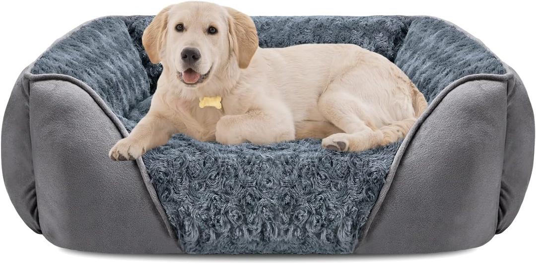 INVENHO Large Dog Bed for Large Medium Small Dogs, Rectangle Washable Orthopedic Dog Bed, Soft Calming Sleeping Puppy Bed Durable Pet Cuddler with Anti-Slip Bottom L(30"x24"x9") (Grey)