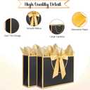QIELSER 12 pcs Black Gift Bags with Handles 12.6x4.5x10 Inches Large Paper Bags with Bow Ribbon and Tissue Paper Gift Wrap Bags for Birthday Bridesmaid Party Wedding Baby Shower Valentines, Black-Gold