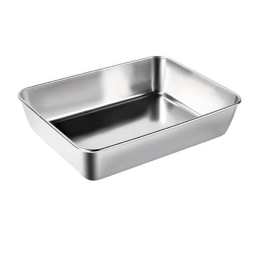 Stainless Steel Tray Dish Plate, Food Storage Container for Fruit Vegetables Rectangle Metal Dinner Plates for BBQ, Dining, Party, Buffet, Dishwasher Safe (L) Set of 4