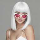 SUKRI White Bob Wig with Bangs Short Straight White Wigs for Women Silver White Bob Hair Wig for Party Cosplay Daily Use, 12Inch