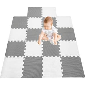 18 Pieces Foam Play Mat, Interlocking Playmat Tiles, Foam Floor Mat Tiles, Puzzle Play Mats, Exercise Gym Mats  Color of Gray & White with Border