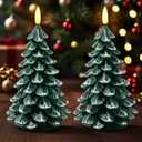 Christmas Decorations Indoor, Christmas Decor - Christmas Tree Candles Battery Operated, Flameless LED Candle Lights with 6H Timer, Xmas Home Decor, Set of 2(Green)