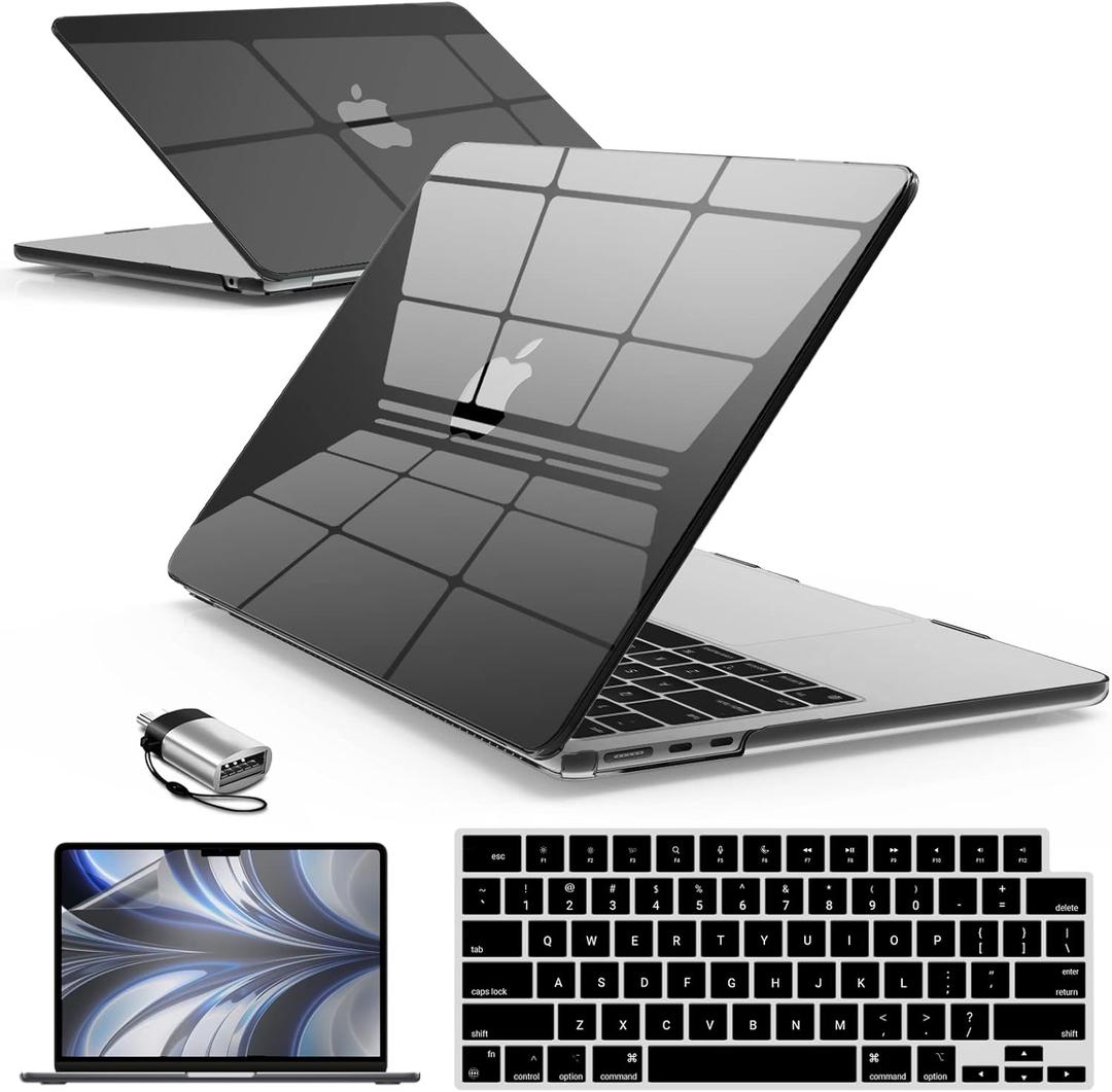 IBENZER Compatible with MacBook Air 13-inch Case M5 2026 M4 2025 M3 M2 2024-2022 A3449 A3240 A3113 A2681, Hard Shell Case & Keyboard Cover Screen Film Type-C for Mac air 13.6", Crystal BLK, KK-CYBK+2TC