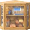 BMOSU Corner Bread Box for Kitchen Countertop Double Layer Bamboo Wooden Bread box Large Capacity Bread Storage Bin(Natural, Medium)