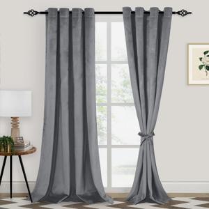XWZO Grey Velvet Curtains 96 Inches Long, Elegent Soft Luxury Curtains for Living Room, Thermal Insulated Room Darkening Grey Curtain for Bedroom Decor, Velvet Drapes Set 2 Panels