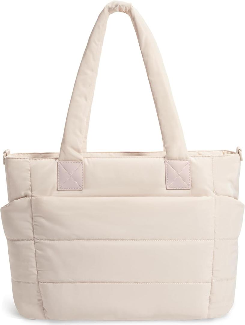 Tote Bag for Women Puffer Tote Bag Large Nurse Bags Shoulder Handbag with Zipper for Work Travel (Camel)