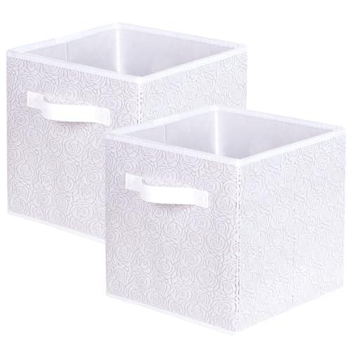 ShellKingdom Storage Bins, Foldable Fabric Storage Cubes with 3D Embossed Rose Pattern, Cloth Organizer Drawer For Closet And Toys, 10.5 X 10.5 X 11 inch, 2 Pack (White)