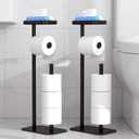Kitsure Toilet Paper Holder Free Standing  Rustproof Metal Toilet Paper Stand for 4 Rolls with Anti-Slip Base and Shelf for Phone & Small Items, Bathroom Organizers and Storage, Black, 2Packs