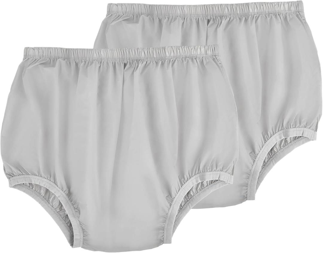 AQX Adult Leakproof Underwear for Incontinence, Washable Low Noise Reusable Adult Diaper Cover, Grey Plastic Pants Cover Unisex 2Pcs (M, Gray)