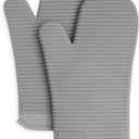 KITCHENAID Ribbed Soft Silicone Oven Mitt 2-Pack Set, 7.5"x13", Grey 