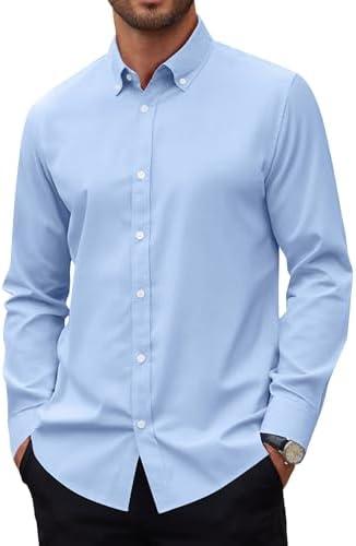 Alimens & Gentle Mens Oxford Shirts Stretch Long Sleeve Dress Shirt for Men Casual Business Work Solid Button Down Shirts L