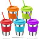 Stainless Steel Kids Cups, 5 Pack Colorful Drinking Tumbler Sippy Cup with Silicone Lids and Straws Metal Mugs for Toddlers, Children and Adults - 12oz