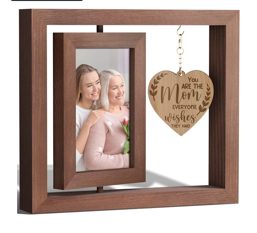 Tiblue Christmas Mom Gifts From Daughter Son Mom Picture Frame, Rotating Picture Frame for 4x6 with Warm Heart Pendant for Mother-In-Law Women Mother Birthday Gifts Rustic Wood Double-Sided Display Pack of 2