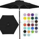 JEAREY 7.5FT Patio Umbrella Market Table Umbrella with 6 Sturdy Ribs, Push Button Tilt/Crank Outdoor Umbrella for Garden, Deck, Backyard, Pool and Beach,Black