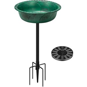 VIVOHOME Polyresin Bird Bath Bowl with Solar Fountain, 29 Inch Height Outdoor Freestanding Birdfeeder with Metal Stake, Capacity 1.4 Gallons, 5-Pronged Base, Green