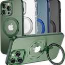 MAGIC JOHN for iPhone 11 Pro Max Case, Compatible with Magsafe, With Magnetic Metal Stand, Military Grade Shockproof, Anti Yellowing, Translucent Matte Back With Soft Edge, Green