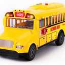 ArtCreativity Yellow School Bus Toy with Flashing Lights & Sound, Friction Powered 1/16 Scale School Bus Toy for Kids with 4 Sounds & Lights, Back & Side Doors Open, Easter Gifts for Kids Ages 3+