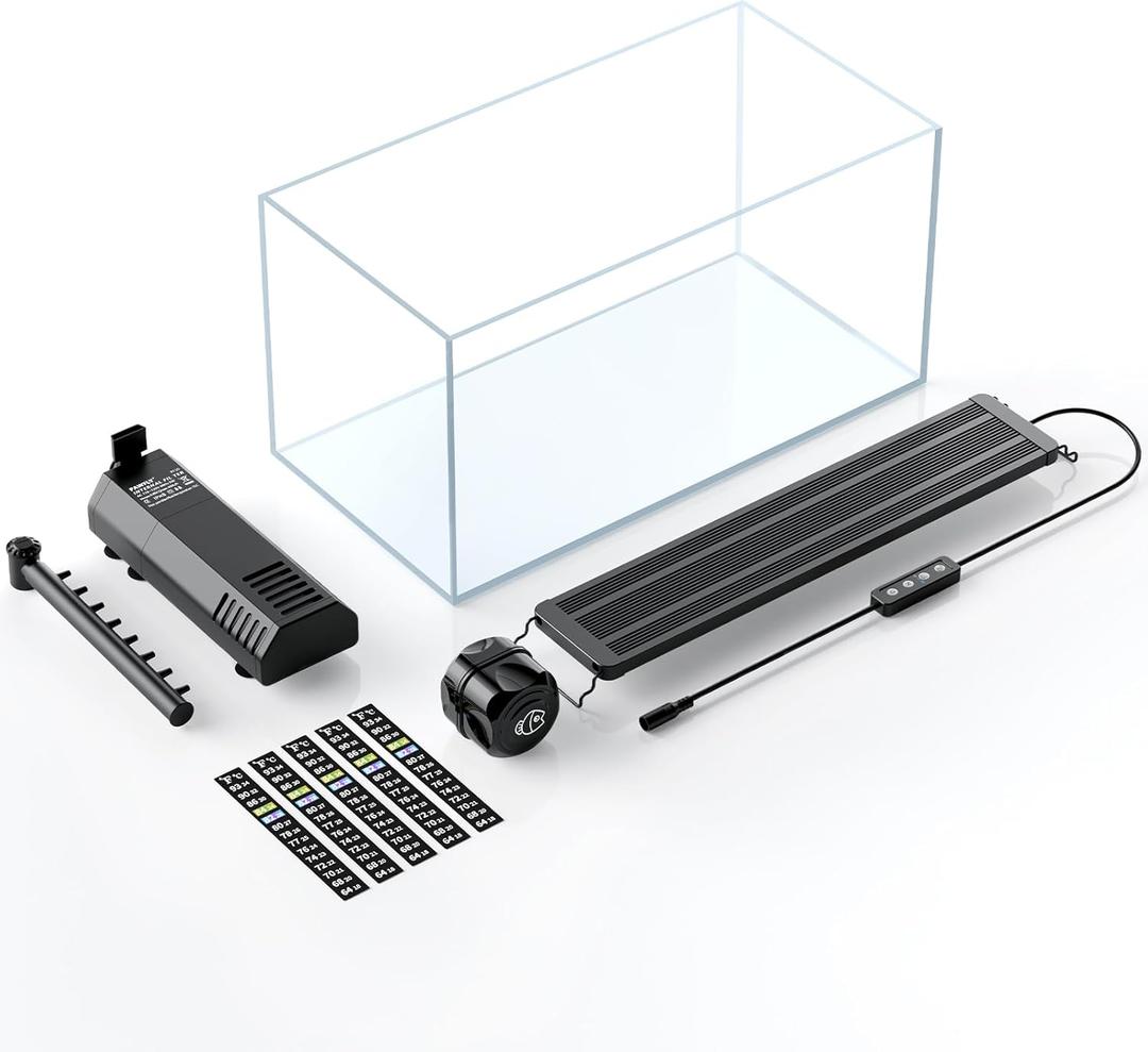 Pawfly 5 Gallon Fish Tank Ultra Clear Rimless Glass Aquarium Kit with Extendable LED Light Internal Filter Magnetic Brush & Thermometer Stickers Rectangular Glass Fish Tank Kit for Betta Shrimp Plants