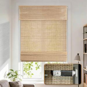 No Drill Cordless Bamboo Roman Shades, Nature, 21x48