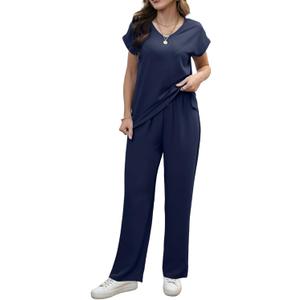 Women's Casual 2-Piece Set - Wide-Leg Pants & Batwing Sleeves (XXL)