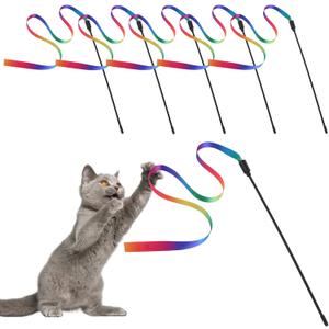 Molain Cat Wand Interactive Toy, 5 Sets Colorful Fabric Ribbon Sticks, Indoor Interactive Cat String Toy