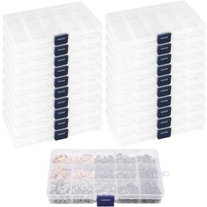 32 Pack 15 Grids Plastic Jewelry Organizer Box, Transparent Plastic Bead Storage Organizer Box with Adjusatble Dividers for Beads Earrings Rings Jewelry (Clear)