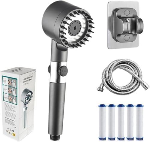 Filtered Shower Head with Handheld, High Pressure 5-Spray Showerhead & Power Wash - 59" Hose, Bracket, ON/OFF Switch & Replaceable Filter